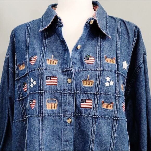Patriotic VTG Bottom Down Dennis Blouse - Picture 2 of 10